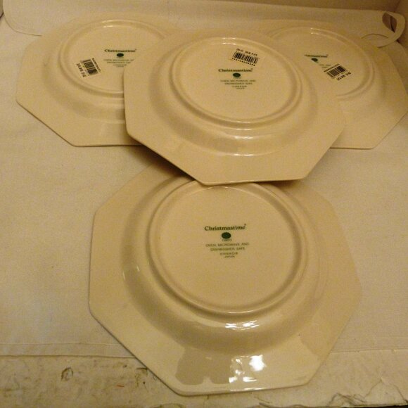 NIKKO Set of 4 Octagonal Christmastime Salad / Dessert Plates Never Used In Box - Picture 14 of 15